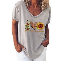 Buigttklop majice za žene, modne žene tiskane majice s V-izrezom kratkih rukava casual tee vrhova bluza