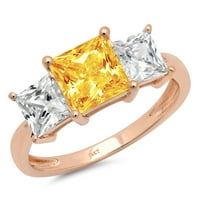 2.62ct Princess Cut Yellow Prirodni citrinski 14K Rose Gold Gold Angagement Kamena prstena veličine