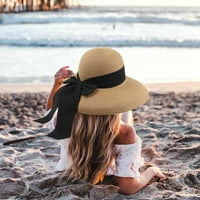 Haxmnou Ženska modna ljetna luka slama sklopiva šešir na plaži za zaštitu sunca kape