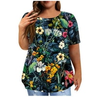 Ženski Ljeto Plus veličina kratkih rukava Crewneck vrhovi cvjetni print casual labav T majice tamno