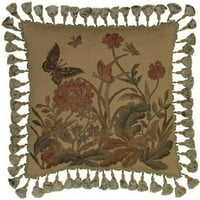 Ručno vezeno bacanje jastuka 20 x20 platnene, leptiri cvijeće, resice