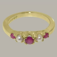Britanci napravili 18K žuti zlatni prsten sa prirodnim rubinim i kultiviranim bisernim ženskim prstenom
