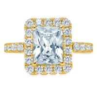 3. CT sjajan smaragd Clear Simulirani dijamant 18k žuti zlatni halo pasijans sa Accentima prsten sz