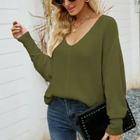 Ženski pleteni džemper jesen pulover dugih rukava s dugim rukavima, zeleni l