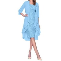 Ljetne haljine za žene Duljina koljena rukava Modna linija Čvrsta četvrtasta dekolteža Svijetlo plava