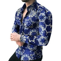 DTIDTPE majice s dugim rukavima za muškarce, casual geometrijskog cvjetnog dugmeta na košulju sa silama