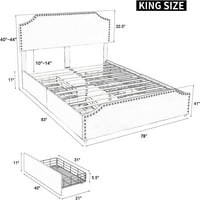 Kling size krevet sa skladišnim ladicama i uzglavljenim tablicama za tapeciranu platformu kralj Velvett