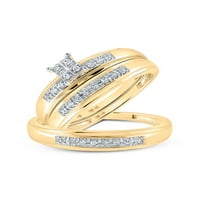 Čvrsta 10k žuti zlato Njegov i njen okrugli dijamantski kvadratni klaster podudaranje par tri prstena