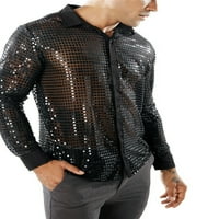 Muškarci Sequins košulje prozirne vrhove dugih rukava dolje majica Disco noćni klub kostim