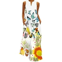 XYSAQA Ljetne haljine za žene dugih rukava Ženska casual duga haljina s prugastom cvjetnim printom Maxi