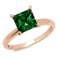 1. CT sjajan princezoni simulirani smaragd 14k Rose Gold Solitaire prsten SZ 7.5