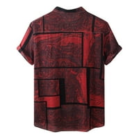 Yubnlvae Muške majice Muška povremena geometrijska košulja s kratkim rukavima s kratkim rukavima majice košulja za muškarce crvene boje