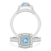 Carat 10k bijeli zlatni akvamarinski i dijamantski vintage halo zaručni prsten za žene - idealan zaručni