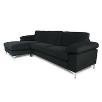Baršun sekkilacijski kauč, crni sekcial kauč sa metalnim nogama, lijeva ruka okrenuta na kauč na kauč