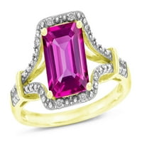 Star K Octagon Emerald Cut Cream Created Pink Sapphire Vintage Look Split Shank prsten u KT Žuto zlatno