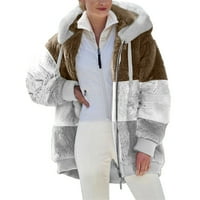 Pejock jakne za žene Zima toplo Fleece Fuzzy Fau kaput za patchwork Ispis Otvoreni prednji kardigan