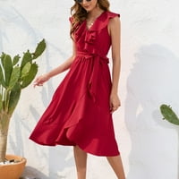 Ljetne haljine za žene V-izrez Ležerne a-line s rukavima bez rukava crvene s