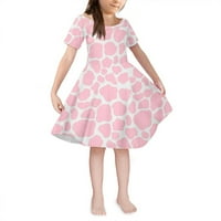 Ružičasta krava print uzorak teen djevojke haljine prozračne majice sandress odjeća stilski casual midi