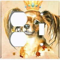 Metalna ploča za prekidač za svjetlost Slatka Chihuahua Zlatni kruni Beige Dog017