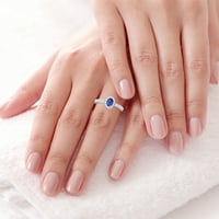 Gemsny rujan rodni kamen - tradicionalni ovalni halo plavi safirni prsten sa promjenama prong za žene