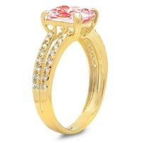3. CT sjajan jastuk simulirani ružičasti dijamant 14k žuti zlatni pasijans sa prstenom na Accentima sz 6.5