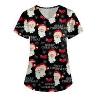 Umitay ženski božićni zabavni-print kratki rukav V izrez Vruća košulja za džep, majica ženske bluze