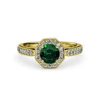 Emerald i dijamantski halo zaručnički prsten sa milgrain radom 1. CT TW 14K žuto zlato .Size 9.0
