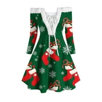 Feesfesfes Ženska haljina casual božićni print dugih rukava s ramena haljina koljena za zabavu mini
