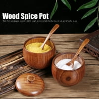 Drvena sol za začinje, prirodni drveni molci sa poklopcem i kašikom, posuda za šećer paprike za začini