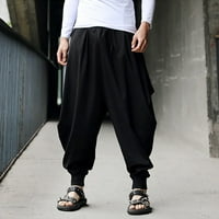 Labakihah teretni pantalone za muškarce muške harem hlače pamučne platnene festival baggy solid pantalone