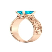 14k Rose Gold 1. CTW akvamarin prsten sa dijamantima Filigranska katedrala princeza