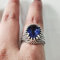 Plavi sapphire Muški prsten, prirodni plavi safir, rujan, srebrni nakit, srebrni prsten, rođendanski