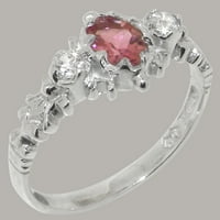 Britanci napravio je 10k bijeli zlatni prsten s prirodnim ružičastim turmalinskim i kubnim cirkonijskim
