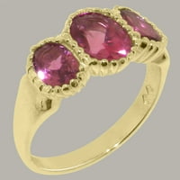 Britanska napravljena 14k žuti zlatni prirodni ružičasti turmalin ženski zaručni prsten - veličine opcija