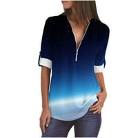 Ženski mangeni rukav Tunds Trendi patentni zatvarač V-izrez Bluuses Top Dressy Casual Plus veličine ombre majice
