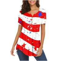 FOPP Prodavač Ženski ljetni vrhovi Ležerni modni kratki rukav V rect majice narezane američke zastave