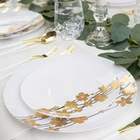 Ekokvalitet 9 Okrugle bijele plastične ploče sa zlatnim vinovim dizajnom - Kina za jednokratnu upotrebu poput stranačkih ploča, ploča za teške uvjete, ploča za večeru, svadbe, serviranje, serviranje