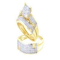 Carat okrugli rez bijeli prirodni dijamantski vjenčani trio prsten za prsten u 10k žuto zlatno zvona