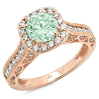 2. CT sjajan okrugli rez simulirani zeleni dijamant 14k Rose Gold Halo Solitaire sa prstenom Accenti