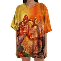 Žene Šarene cvjetne tiskane majice Okrugli vrat kratkih rukava Top casual bluza Smiješni slatki tee