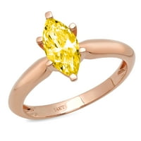 CT sjajan markizni rez simulirani žuti dijamant 14K ružičasti zlatni pasijans prsten sz 7.25