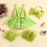 Baby Girging Christmas Cosplay kostim bez rukava Green Furry Haljina + grijači za noge + Halloween Set