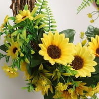 Umjetni suncokret vijenac cvjetni vijenac sa žutim suncokretovima i zelenim lišćem za ulazne vrata u zatvorenom ili vanjskom zidnom vjenčanom dom ukras, 15,7