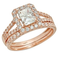 1. CT Emerald Cut originalni kultivirani dijamant VS1-VS I-J 18K Rose Gold Halo Angagement Wedding Bridal Set Dizajnerski prsten BW Set veličine 7.5