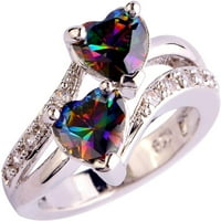 Prsten Rainbow Ženske djevojke Ring Dvostruki angažman srca Vječni prstenovi
