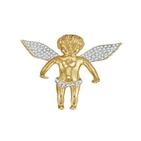 Jewels 10kt žuti zlatni mens okrugli dijamant anđeoska krila Cherub Charm Privjesak CTTW