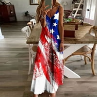 Ležerne duge haljine za žene seksi američke zastave klizanje V izrez Maxi haljina ljetna labava sunčana