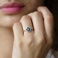 Blue Sapphire i Diamond Minimalni klaster Obećaj prsten za žene - AAA razred, 14k žuto zlato, SAD 11.50