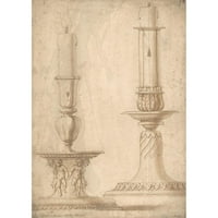 Giulio Romano Crna modernog uokvirenog muzeja Art Print pod nazivom - Dizajn za dva svijeća sa ukrašenim