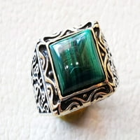 Malachit muški prsten, prirodni kvadratni malhitni prsten, srebrni nakit, srebrni prsten, rođendanski